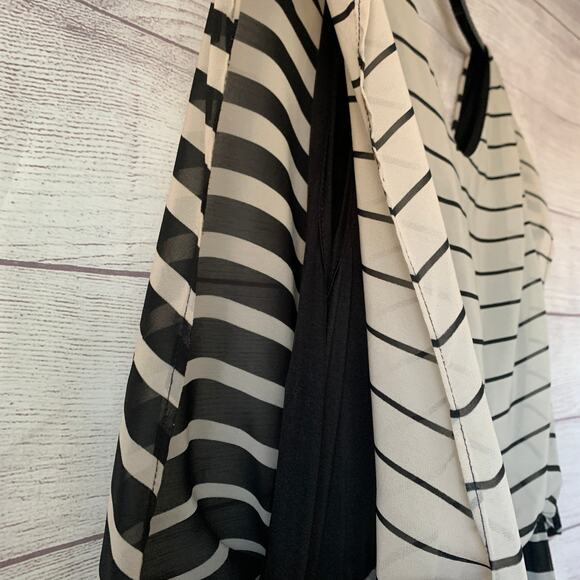 Charming Charlie Nude and Black Striped Dress Sheer Overlay High Low Hem Size L - Picture 12 of 16